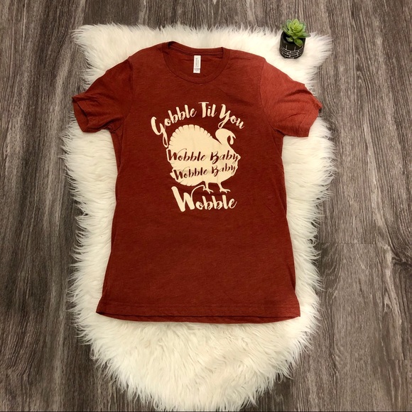 Gobble til ya wobble, brick colored fall tee - Picture 1 of 7
